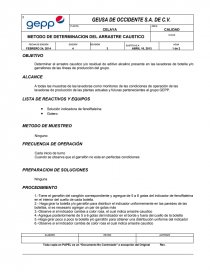 Determinar el arrastre caustico y/o residual de aditivo alcalino presente en las lavadoras de botella y/o garrafones de las líneas de producción del grupo. Página 1