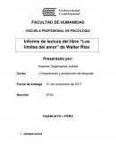 Informe de lectura del libro “Los límites del amor” de Walter Riso