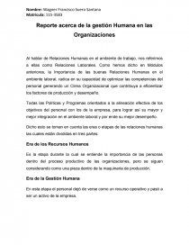 Reporte acerca de la gestión Humana en las Organizaciones. Página 1