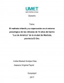 MaltratoEl maltrato infantil y su repercusión en el entorno psicológico de los niños/as de 12 años del barrio “Luz de América” de la ciudad de Machala, provincia El Oro.