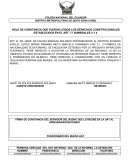 HOJA DE CONSTANCIA QUE FUERON LEIDOS LOS DERECHOS CONSTITUCIONALES ESTABLECIDOS EN EL ART. 77 NUMERALES 3 Y 4