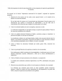 Taller del programa de nutrición para desarrollar en clase programa de ingeniería agroindustrial VI semestre. Página 1