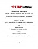 PROYECTO DE TESIS “EFECTO DE LOS IMPUESTOS MUNICIPALES EN LA REDUCCION DE LA CONTAMINACION AMBIENTAL EN EL DISTRITO DE SICAYA – 2 018”