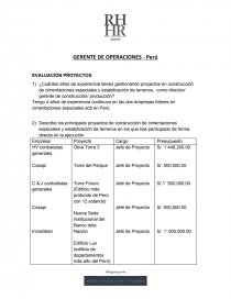 GERENTE DE OPERACIONES - Perú EVALUACIÓN PROYECTOS. Página 1