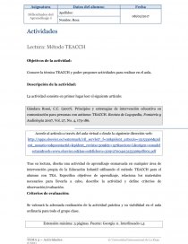 Lectura: Método TEACCH. Página 1