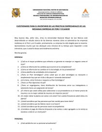 CUESTIONARIO PARA EL INVENTARIO DE LAS PRÁCTICAS EMPRESARIALES DE LAS MEDIANAS EMPRESAS DE PERÚ Y ECUADOR. Página 1
