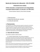 Artículo de una revista. Política educativa y compensación de las desigualdades. Los grupos desfavorecidos y su derecho a ser diferentes