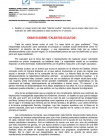 ENSAYO SOBRE “TALENTOS OCULTOS”. Página 1