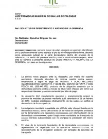 Ejemplo de Solicitud Desistimiento de la Demanda. Página 1
