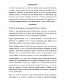 Funciones de la empresa: marketing, producción y finanzas.