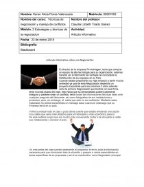 Articulo informativo sobre una Negociación. Página 1