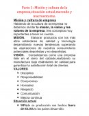 Misión y cultura de la empresa,situación actual,mercado y macroentorno.
