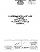 PROCEDIMIENTO ESCRITO DE TRABAJO MOVILIZACION Y DESMOVILIZACION DE PERSONAL