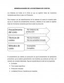 La sGeneralidades del sistema de costos