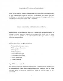 Informe implementacion e instalacion de la industria. Página 1