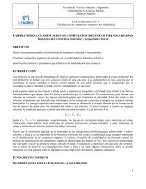 LABORATORIO 1. CLASIFICACIÓN DE COMPUESTOS ORGÁNICOS POR SOLUBILIDAD. Página 1