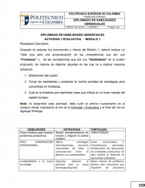 DIPLOMADO EN HABILIDADES GERENCIALES ACTIVIDAD 1 EVALUATIVA - MÓDULO 1. Página 1