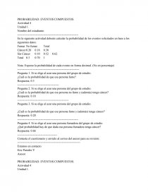 Cuestionario Probabilidad. Eventos Compuestos.. Página 1