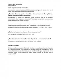 Considere la lista de materiales BOM ilustrada en la figura 1., donde el LT es el Lead Time para comprar/fabricar cada producto.. Página 1