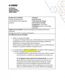 Proyecto de español Avances del proyecto de transformación socio ambiental personal. Página 1