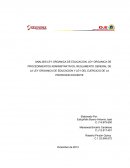 ANALISIS LEY ORGANICA DE EDUCACION, LEY ORGANICA DE PROCEDIMIENTOS ADMINISTRATIVOS, REGLAMENTO GENERAL DE LA LEY ORGANICA DE EDUCACION Y LEY DEL EJERCICIO DE LA PROFESION DOCENTE