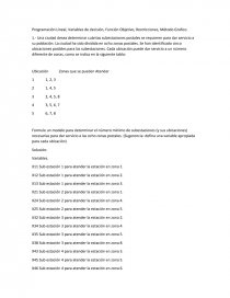 Programación Lineal, Variables de decisión, Función Objetivo, Restricciones, Método Grafico. Página 1