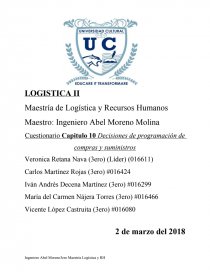 Cuestionario Capitulo 10 Decisiones de programación de compras y suministros. Página 1
