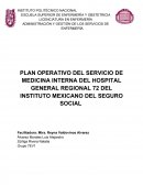 PLAN OPERATIVO DEL SERVICIO DE MEDICINA INTERNA DEL HOSPITAL GENERAL REGIONAL 72 DEL INSTITUTO MEXICANO DEL SEGURO SOCIAL