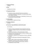 Departamento de Ventas. Jefe de Almacén o Supervisor de Ventas