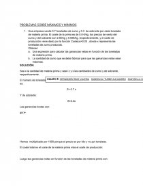 PROBLEMAS SOBRE MÁXIMOS Y MÍNIMOS. Página 1