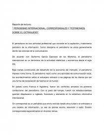 “ PERIODISMO INTERNACIONAL, CORRESPONSALES Y TESTIMONIOS SOBRE EL EXTRANJERO”. Página 1