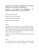 ANÁLISIS DE LAS FORTALEZAS Y DEBILIDADES DE LOS PROCESOS ADMINISTRATIVO EN LA EMPRESA COMUNICARIBE S.A.S