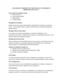 GLOSARIO DE TERMINOS SEGUNDO PARCIAL NECESIDADES Y PROBLEMAS SOCIALES. Página 1