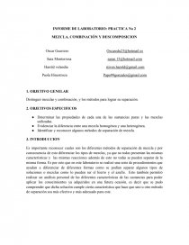 INFORME DE LABORATORIO: PRACTICA No 2 MEZCLA, COMBINACIÓN Y DESCOMPOSICION. Página 1