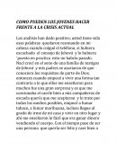 COMO PUEDEN LOS JOVENES HACER FRENTE A LA CRISIS ACTUAL