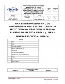 PROCEDIMIENTO ESPECÍFICO DE MANGUEREO DE PISO Y ESTRUCTURAS CON APOYO DE MANGUERAS DE BAJA PRESIÓN PLANTA LAGUNA SECA, LINEA 1 y LINEA 2