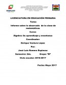 Informe sobre lo observado de la clase de matemáticas