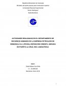 Actividades realizadas en el departamento de Recursos Humanos de la empresa Petroleos de Venezuela S.A. (PDVSA)