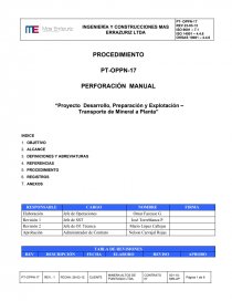 PERFORACIÓN MANUAL “Proyecto Desarrollo, Preparación y Explotación – Transporte de Mineral a Planta”. Página 1