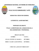 Ensayo de la Importancia de la Redacción en la vida universitaria y profesional