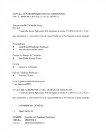 “Desarrollo de una Aplicación Web utilizando la norma NTE INEN-ISO/IEC 9126-1 para automatizar el cobro del servicio de Agua Potable en la Provincia de Morona Santiago”. Página 1