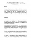 ENSAYO SOBRE CONSENTIMIENTO INFORMADO, PROTECCION DE LOS PARTICPANTES Y ETICA DE LA INVESTIGACION.