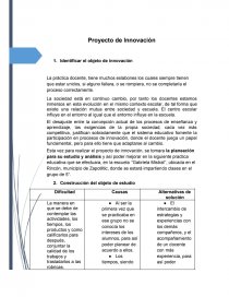 Proyecto de Innovación. Construcción del objeto de estudio. Página 1