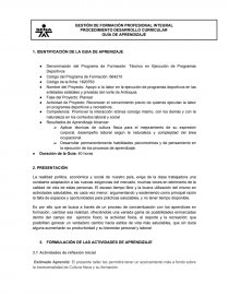 PROCEDIMIENTO DESARROLLO CURRICULAR GUÍA DE APRENDIZAJE Cultura física y su formación.. Página 1