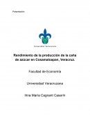 Rendimiento de la producción de la caña de azúcar en Cosamaloapan, Veracruz.