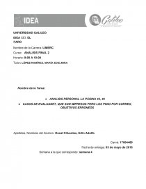 ANALISIS PERSONAL, CASOS DE OBJETIVOS ERRONEOS. Página 1