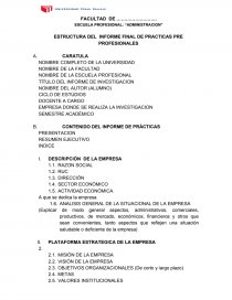 ESTRUCTURA DEL INFORME FINAL DE PRACTICAS PRE PROFESIONALES. Página 1