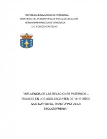 “INFLUENCIA DE LAS RELACIONES PATERNOS – FIILIALES EN LOS ADOLESCENTES DE 14-17 AÑOS QUE SUFREN EL TRASTORNO DE LA ESQUIZOFRENIA “. Página 1