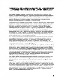 “INFLUENCIA DE LA GLOBALIZACIÓN EN LOS DISTINTOS ASPECTOS Y NECESIDADES DE LA VIDA COTIDIANA”. Página 1