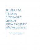 PRUEBA 1 DE HISTORIA, GEOGRAFÍA Y CIENCIAS SOCIALES CUARTO AÑO MEDIO 2017